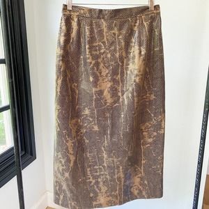 VINTAGE Women's Gold/Tan Metallic Snakeskin High Rise Midi Straight Skirt sz 10